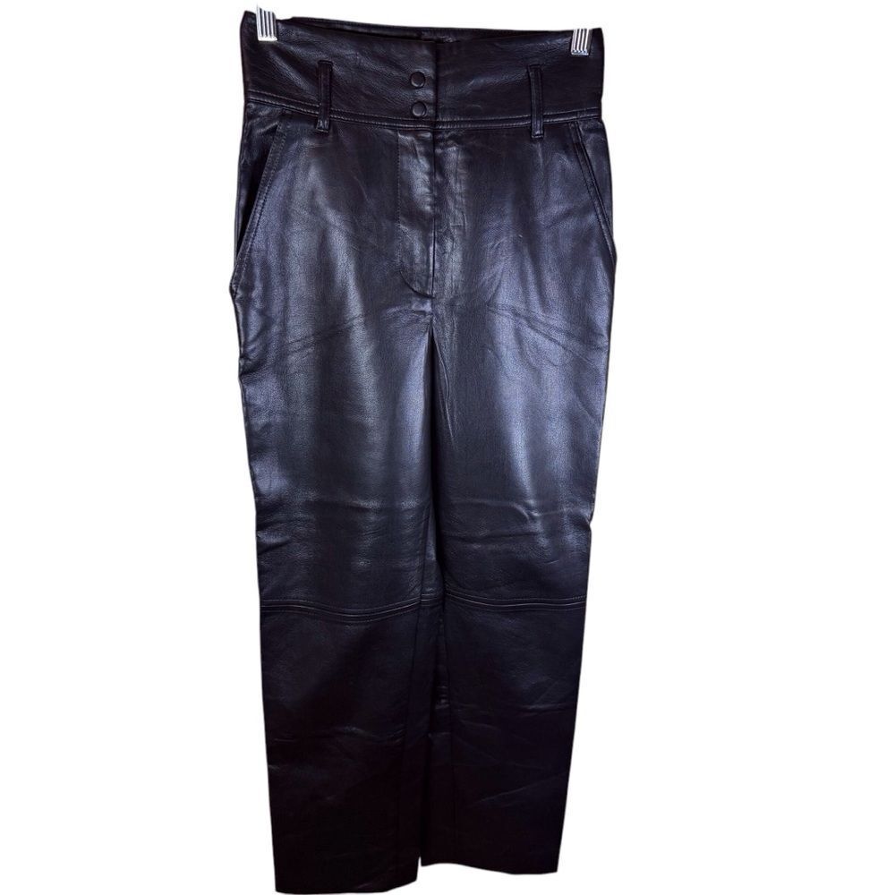 Aritzia Wilfred Faux Leather High Waisted‎ Button Black Pants Size 0 Streetwear